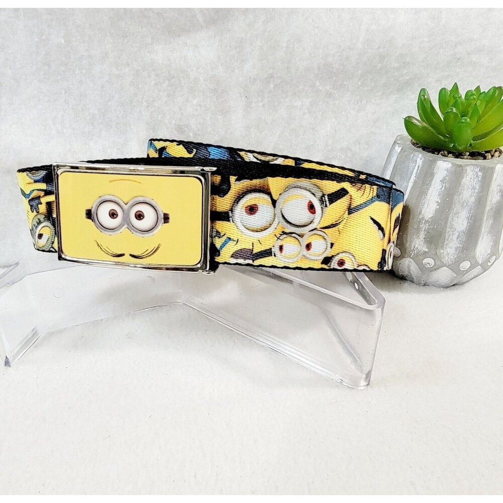 Despicable Me Minion Dave Face Unisex Buckle Belt Yellow Graphic‎ Print 49.25"